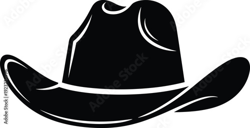 Cowboy hat silhouette vector illustration, western culture attire design, high crown wide brim graphic, black bold style fashion art