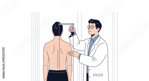 Doctor measuring patient's height in clinic for medical checkup and healthcare