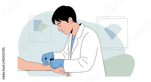 Doctor Performing Blood Draw, Medical Procedure Illustration