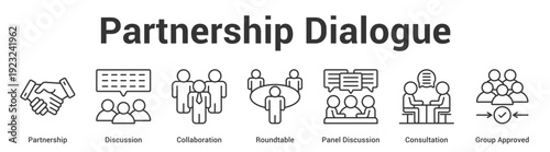 Partnership Dialogue web banner icon set vector illustration concept for business with icon of Partnership, Discussion, Collaboration, Roundtable, Panel Discussion, Consultati.