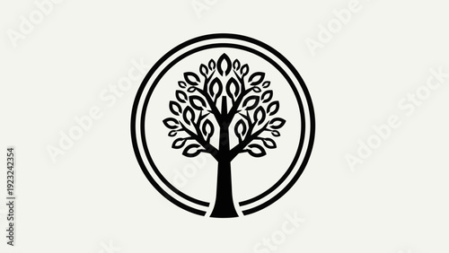 Stylized Tree of Life Emblem Inside Double Circle.