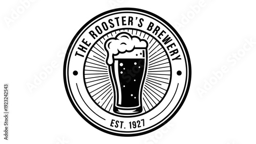 Vintage Brewery Logo with Beer Glass and Text.