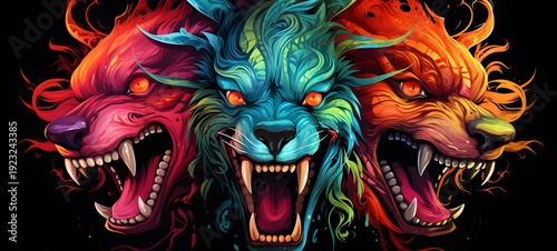 Cerberus demon vector illustration t-shirt design ,generative AI