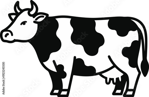 Dairy Cow Side View, Cute Sticker, Flat Cartoon Illustration Style