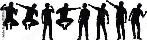 Jumping and standing silhouettes illustration, expressive human poses, creative vector artwork, gesture concept design, abstract people representation