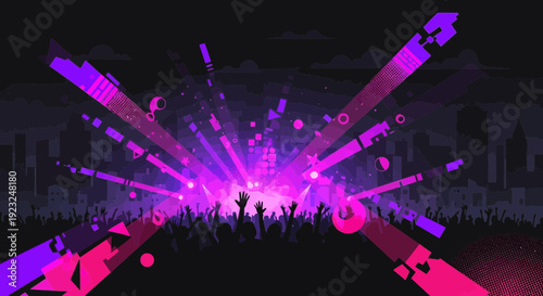 Electric atmosphere of a live music event with an energetic crowd of music fans