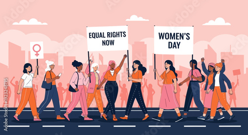 Empowered women march for equal rights and gender equality on International Women's Day