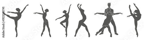 Dance performance silhouette collection set. Dancer silhouette collection.