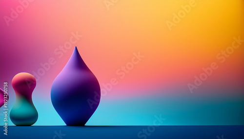 Colorful Gradient Background With Abstract Shapes And Blurred Figure In The Backdrop