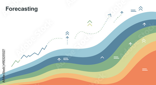 Forecasting business growth with upward trend graph and colorful layers