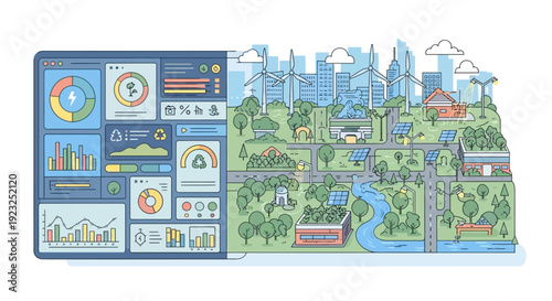 Smart City Dashboard and Eco-Friendly Urban Landscape with Renewable Energy
