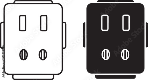 Black and white electrical outlet plug socket power outlet two outlets