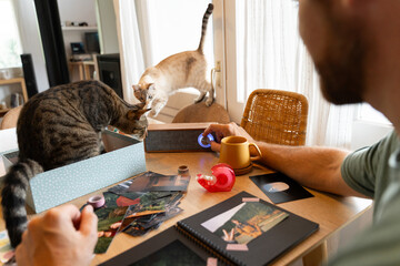 Man with cats photo album