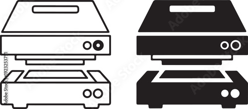Black and white stacked electronic devices with buttons