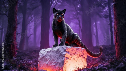 cyber enemy waiting jaguar forest wildlife strong power threat character hacker sitting rock base