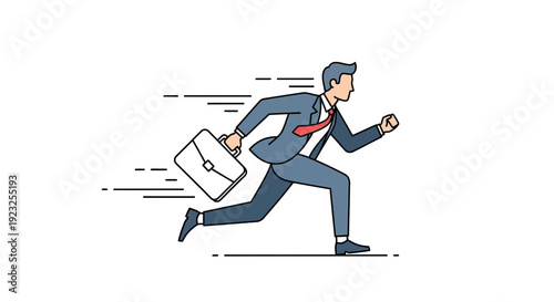 Businessman urgently running with briefcase in hand, symbolizing time pressure and deadlines in