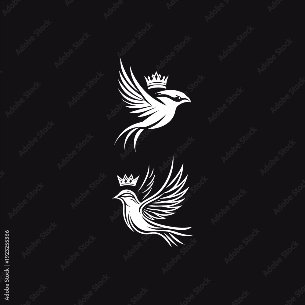 Obraz premium hand-drawn illustration of a majestic bird in flight wearing a crown