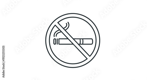 No smoking sign with cigarette and smoke on white background indicating prohibition and health warning