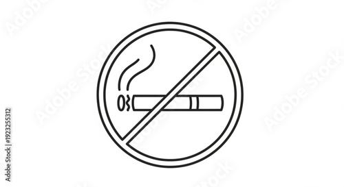 No smoking symbol prohibition sign with cigarette and smoke warning icon