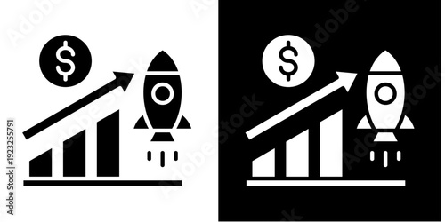 Rocket Icon Set White Glyph Style Collection