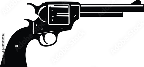 Revolver handgun silhouette, classic firearm design, Western weapon symbol, vintage pistol vector illustration, historical guns artwork, iconic weapon element