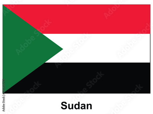 Flag of Sudan with Red, Green, Black, and White Colors on a Simple Background