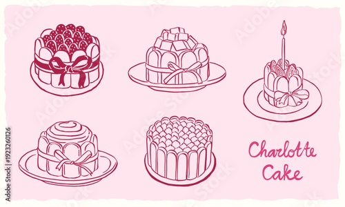 charlotte cake drawing vector illustration sketch line art collection set