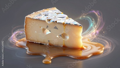 Creamy yellow cheese with a golden syrupy topping