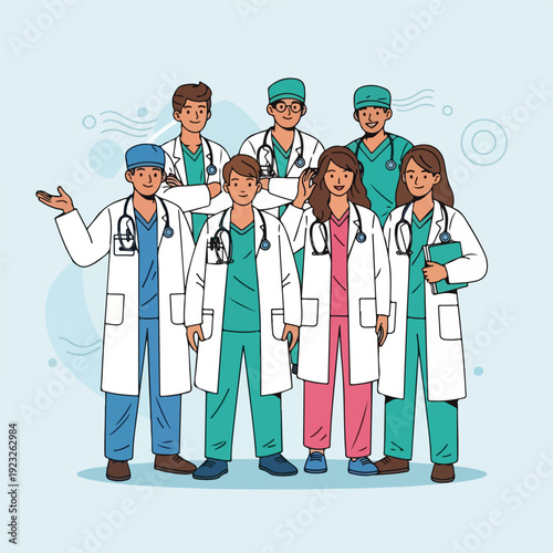 Diverse group of medical professionals standing together
