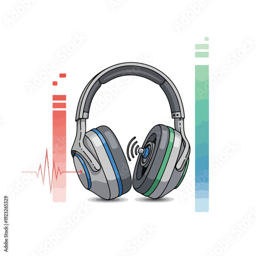 Wireless Headphones with Sound Waves and Equalizer