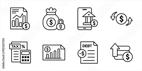 Corporate finance outline icons pack. Modern thin line office icon set