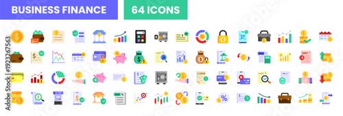 Business financial color icon pack. Modern office symbol collection