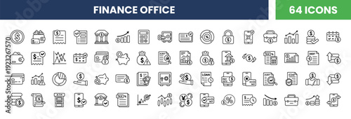Business financial outline icon pack. Modern thin line office icon set