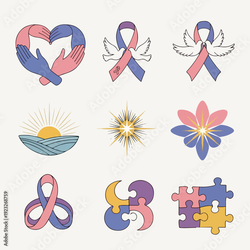 Brain Cancer Awareness Ribbon and Symbol Icons