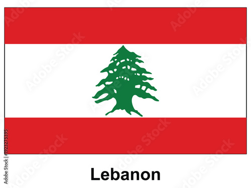 National Flag of Lebanon Featuring Green Cedar Tree on White Background