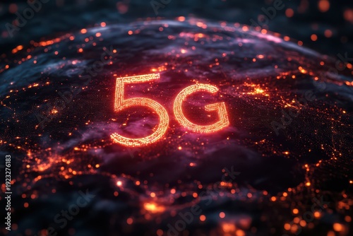 5G technology global network with glowing digital lights