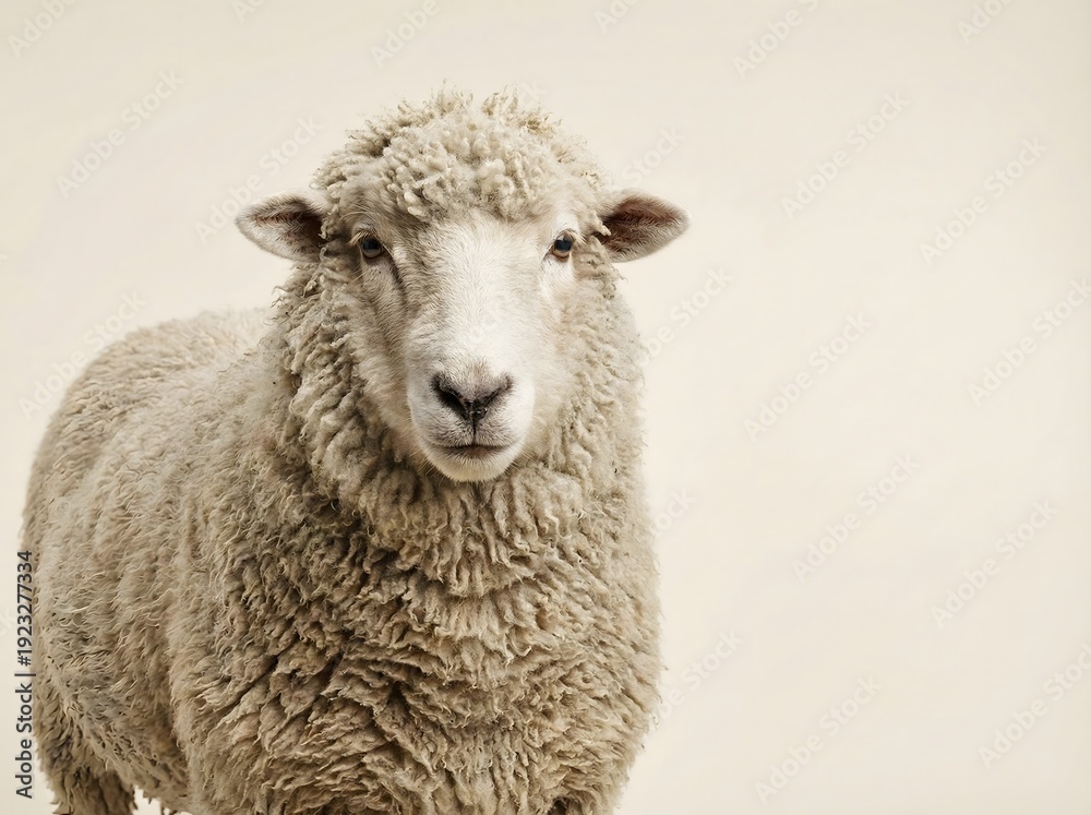 Obraz premium Studio portrait of a cute sheep looking at the camera on a solid background