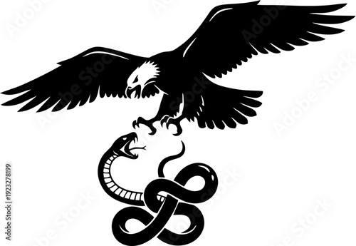 Symbolic Representation of an Eagle Attacking a Serpent, Illustrating Power and Conflict