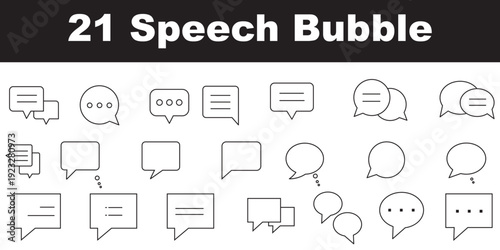 Speech bubbles thin line icons set. Speech, bubble, talk, chat, message, balloon and communication. Vector design.