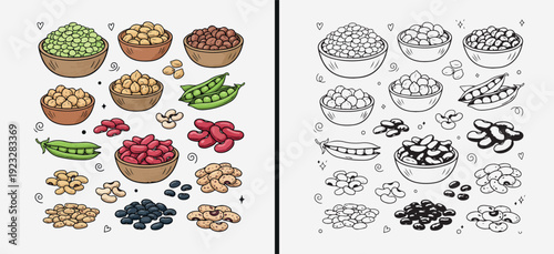 Vegetable Food Illustration Set, Red Pepper Bell Capsicum Vector, Nuts Beans Legume Clipart Design, Fresh Produce Kitchen Graphic, Healthy Cooking Ingredient Pack, Organic Farm Harvest Collection, Col