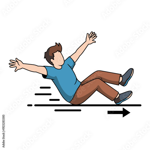 A cartoon man slipping and falling on a smooth surface with motion lines indicating movement.