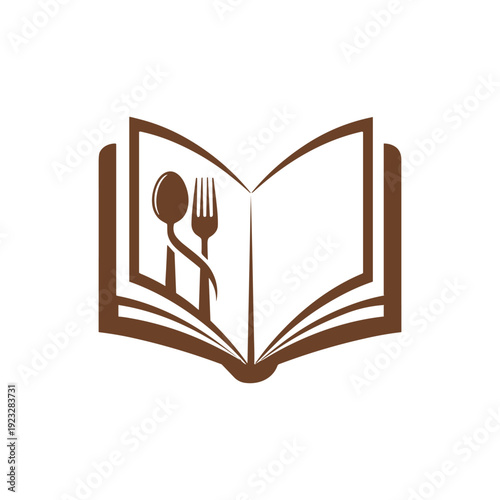 Recipe Book with Spoon and Fork Culinary Guide Illustration.