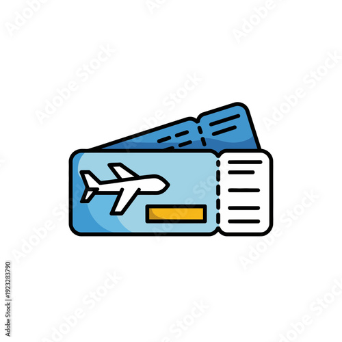 A vector graphic illustration of two airplane tickets on a white background