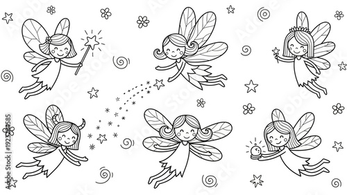 Black and White Fairy Illustrations.