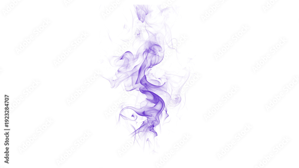 Obraz premium A single, elegant plume of light purple smoke ascends vertically against a pure white backdrop, suggesting purity and calm.