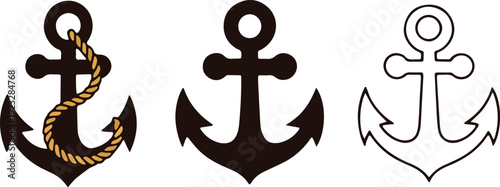 anchor icon, nautical anchor vector, ship anchor illustration, marine symbol graphic, sailor anchor clipart,  -Maritime Anchor Logo Vector Pack- Ocean Themed Anchor Outline and Solid Icons