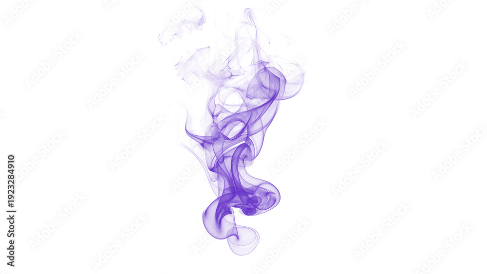 Fototapeta premium A delicate, translucent wisp of indigo smoke unfurls softly against a stark white background, creating a sense of calm and fluidity.