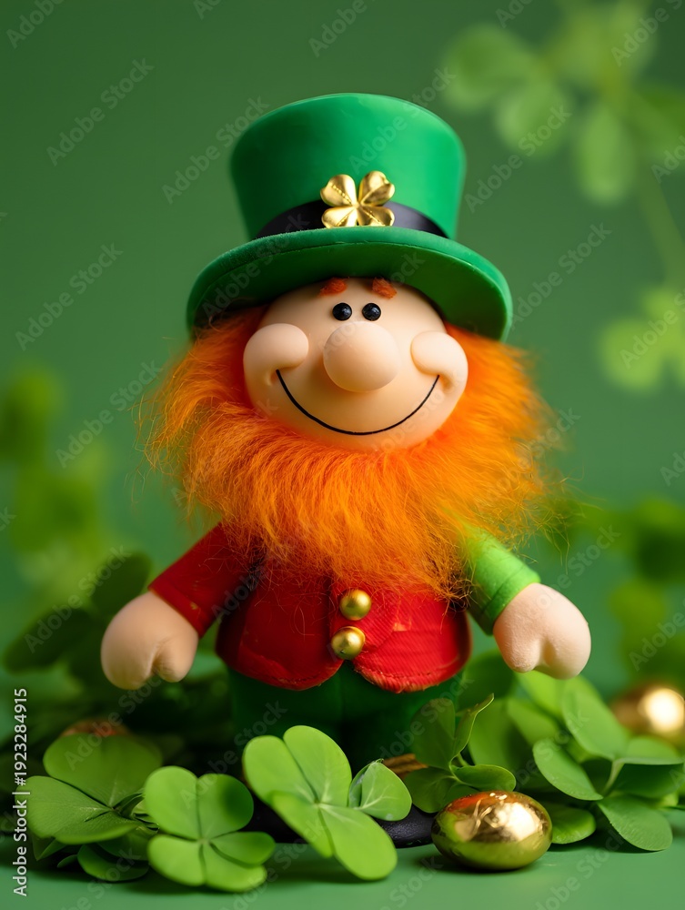 Naklejka premium Cheerful leprechaun with shamrocks