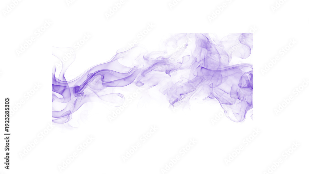 Fototapeta premium Delicate purple smoke plumes flowing gracefully across a white canvas, creating an abstract and ethereal visual effect with soft lavender hues and intricate shapes.