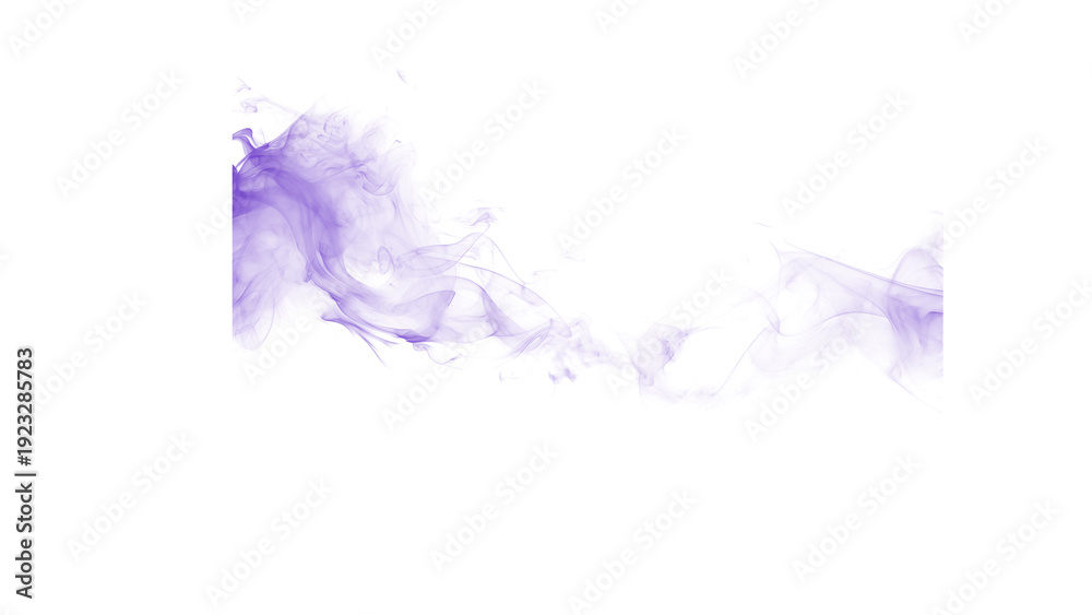 Fototapeta premium Abstract visual of soft purple smoke artfully shaped on a pure white backdrop.